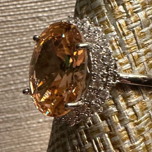 11CT ROUND MORGANITE RING W CZ DIAMONDS CIRCLING - Picture 2 of 11